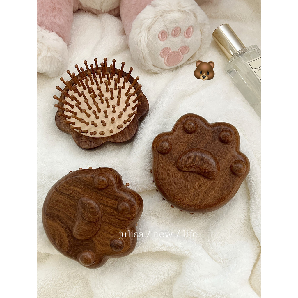 Dreamerhouse ไม ้ จันทน ์ ธรรมชาติ Handmade ลูกแมว Claw Air Cushion หวีนวดหนังศีรษะขุดลอกแบบพกพาถุงลมนิรภัยหวี