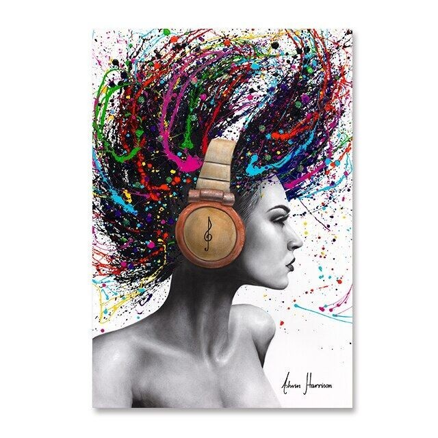 Abstract Colorful Hair Woman Canvas Oil Painting Posters Prints Fashion Fugure Wall Art Pictures 23N