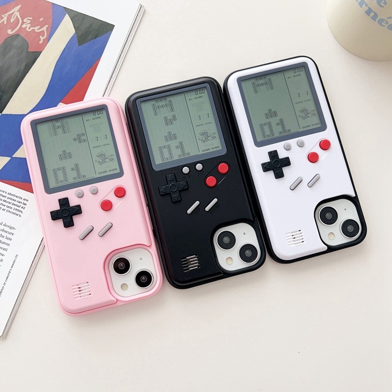 Retroสําหรับiphone 15 Plus 11 12 13 14 Pro XR X XS Max SE2020 8 7 6s 6 Plusแฟชั่นสีดําและสีขาวหน้าจอเกมคอนโซล