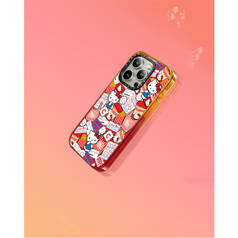 Casetify X Hello Kitty Cut สติกเกอร์กรณี Peach Haze Collection สีอะคริลิคใสกลับ TPU Edge กรณีเคสโทรศัพท์ Impact สําหรับ Apple IPhone 12 13 14 15 Pro Max พร้อมกล่อง