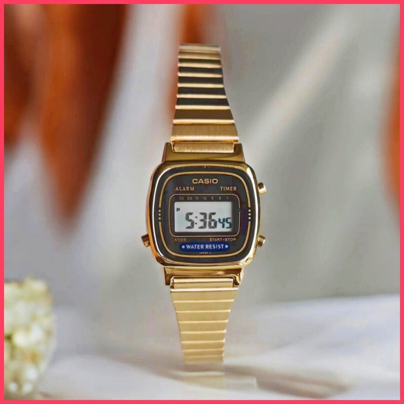 Casio Mini Watch สําหรับผู ้ หญิงกันน ้ ํา Gold/นาฬิกาดิจิตอลสาวดํา