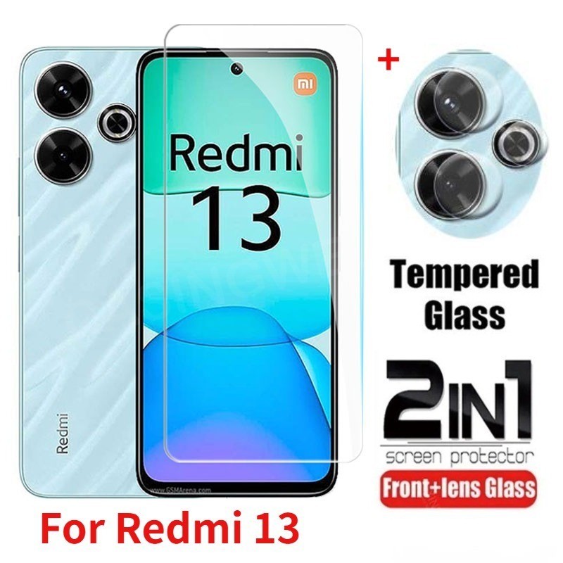 2 In 1 ฟิล์มกระจกนิรภัยสําหรับ Redmi 13 4G 13 13C 14 14C Redmi13C Redmi13 4G 5G 2024 ป้องกันหน้าจอกล้องกลับเลนส์ป้องกันกระจกคลุมทั้งหมดฟิล์มด้านหน้า
