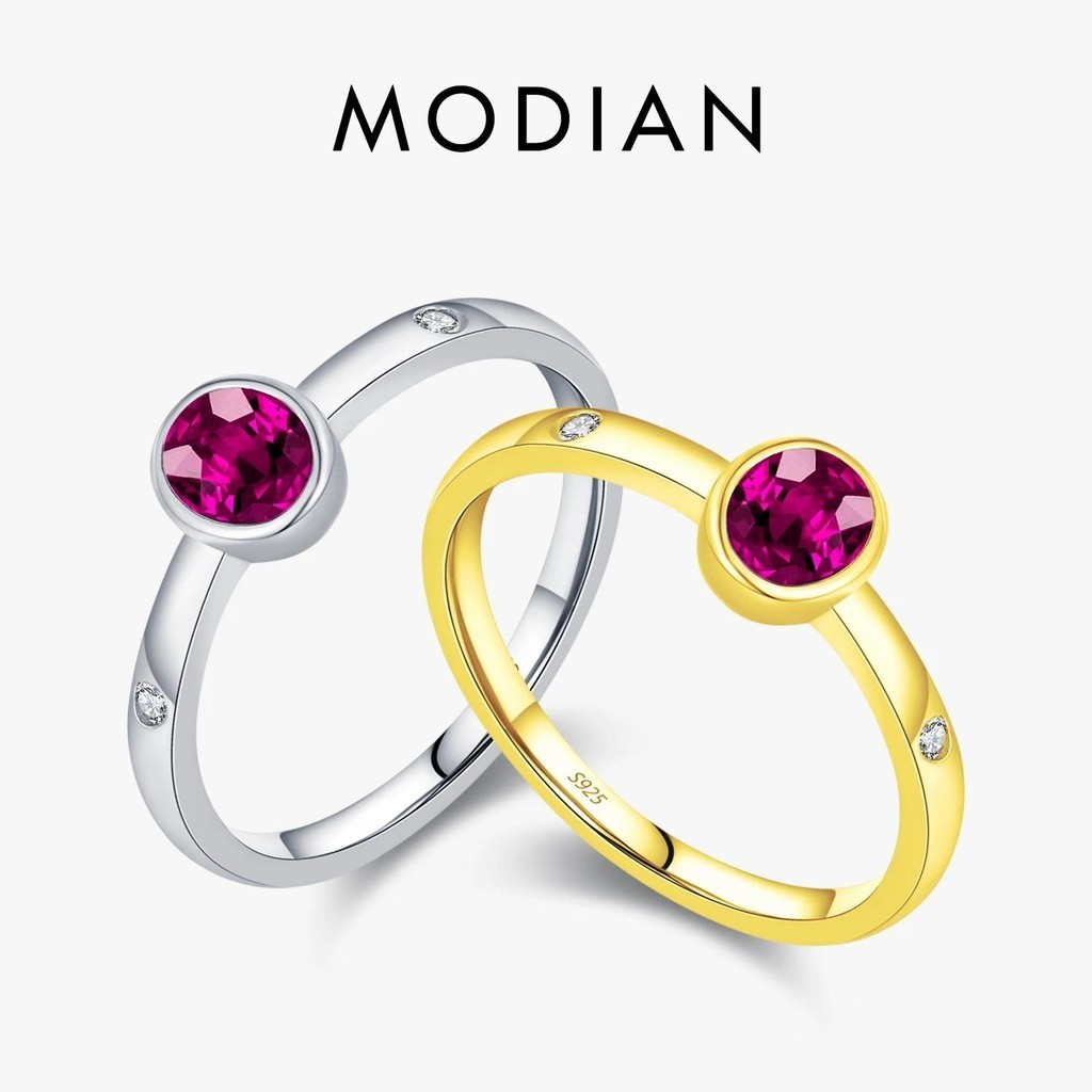 Modian 925 เงินสเตอร์ลิงElegantสีแดงCubic Zirconiaแหวนผู้หญิงฤดูร้อนBasicแหวนปาร์ตี้วันหยุดเครื่องประดับFine