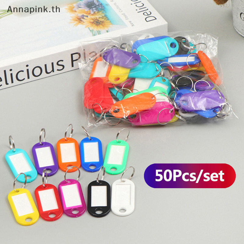 Annapink.th 50 ชิ้นพวงกุญแจสีสันสดใสแท็กกุญแจป้ายชื่อ ID TEL หมายเลขป้ายเครื่องหมาย Baggage Tag EN