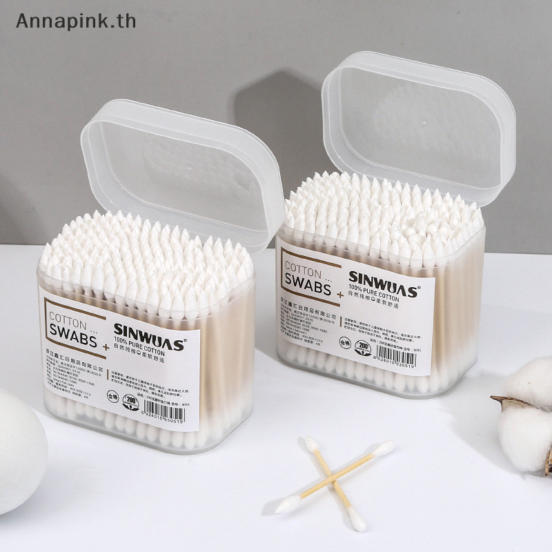 Annapink.th 100/200 ชิ้นทิ้งบ้าน Dual หัวทําความสะอาดหูแต่งหน้าสําลี Buds EN