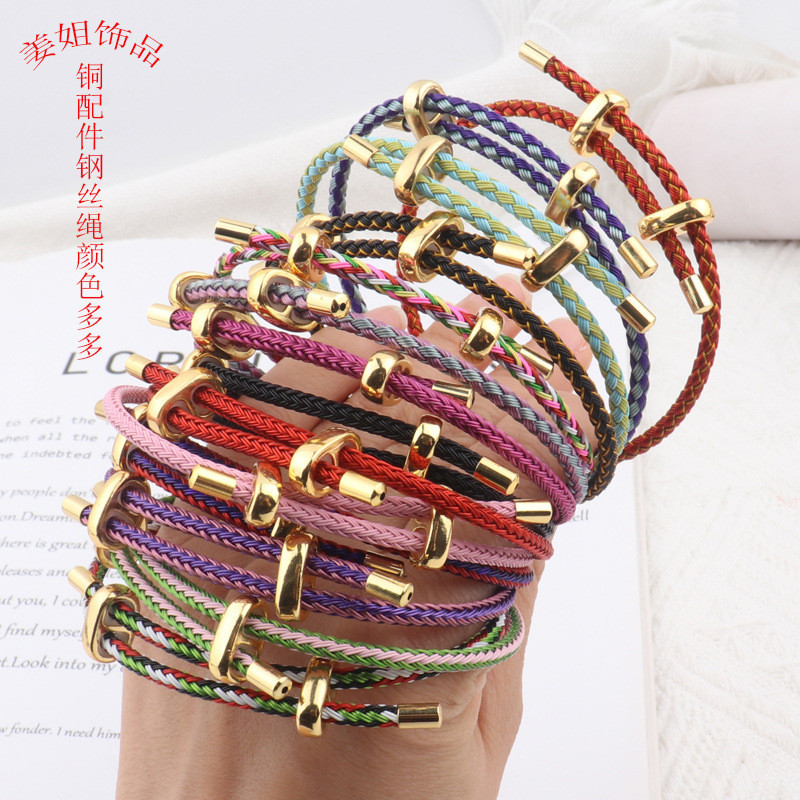 ปรับตัวอักษรหัวเข็มขัดเชือกลวดเหล็กสร้อยข้อมือคู่เชือกสีแดงสามารถสวมใส่ลูกปัดโอนทอง3ง ทั้งหมด-จับคู่ กันน้ํามือเชือกชุด