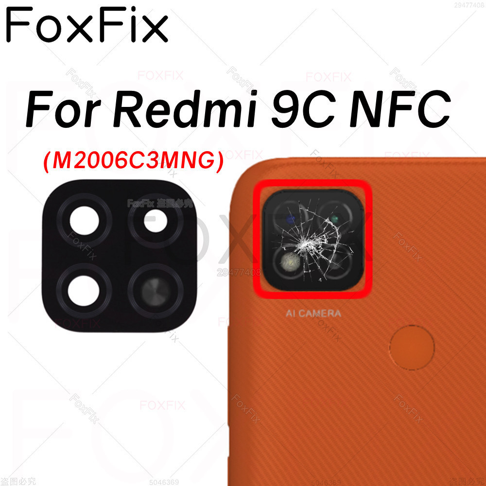 เลนส์กล้องด้านหลังสําหรับ Xiaomi Redmi 9C NFC M2006C3MNG ฝาครอบกระจกกล้องด้านหลังเปลี่ยนด้วยสติกเกอร์กาว