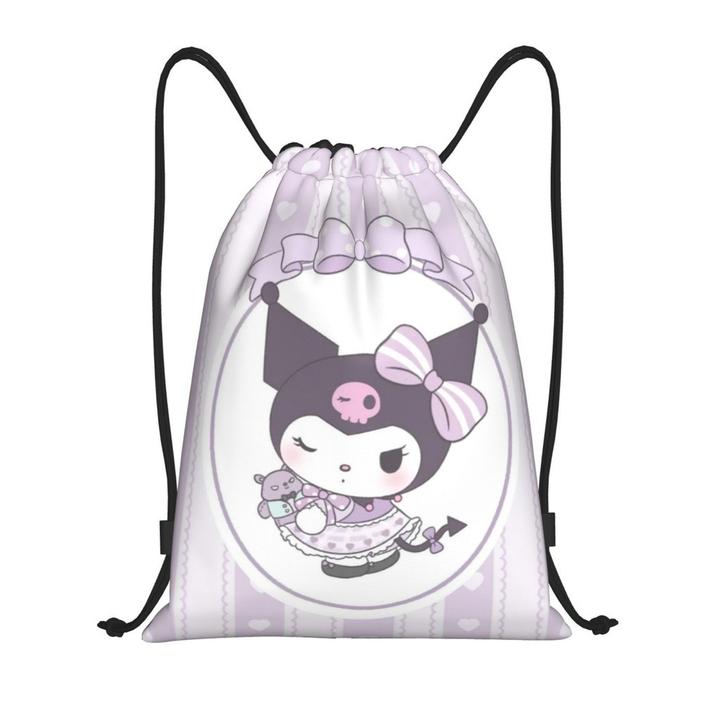 [ในสต็อก] Kuromi Gym Sack Bag Sport Drawstring Backpack Bag for Gym Shopping Sport Yoga Outdoor Port