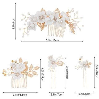 Handmade ดอกไม้ Hairpin Headdress ด้านข้างหวีผู้หญิง Golden Leaf รูปงานแต่งงาน Headpiece