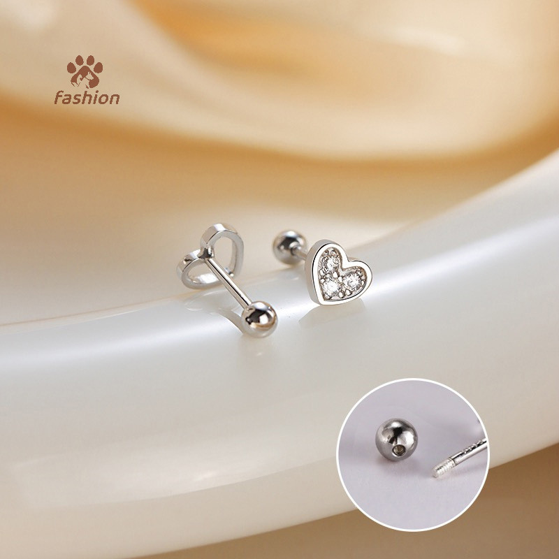 [แฟชั่น] Silver Plated Simplicity ต่างหูผู้หญิง Hypoallergenic Small Love Heart Sweet Teen Ear Stud ต่างหูเครื่องประดับ Presen {TH}