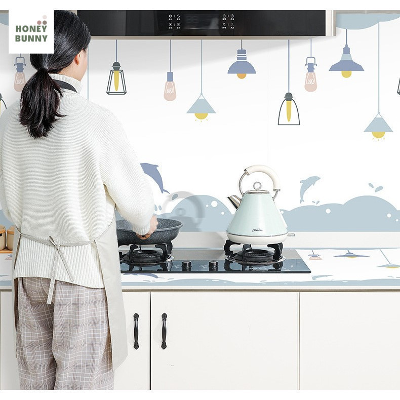 สติ๊กเกอร์แปะผนังห้องครัว วอลเปเปอร์กันรอย ป้องกันคราบสกปรก ตกแต่งห้องครัว 60x300cm