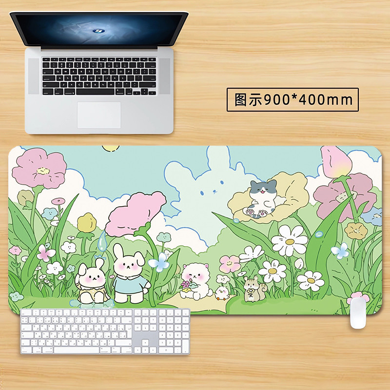 แมวน่ารักกระต่ายแผ่นรองเมาส์ขนาดใหญ่พืชสีเขียวการ์ตูนสัตว์ ม แผ่นรองเมาส์ 90x40 ซม. เกมแป้นพิมพ์แผ่นโต๊ะแล็ปท็อปป้องกัน