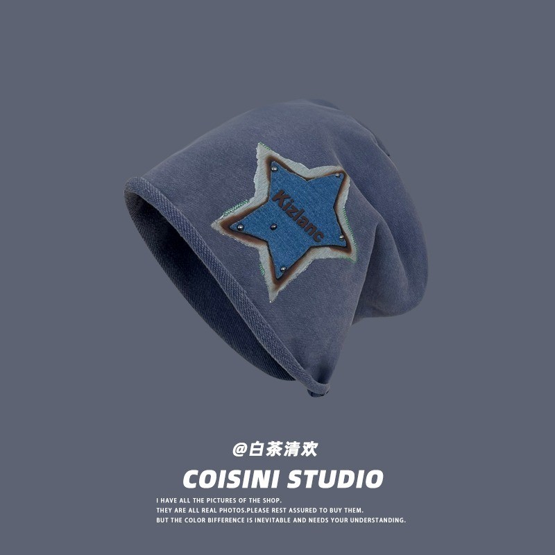 Y2k Star Cotton Pile Hat Casual Big Head Wrap Cold Hat