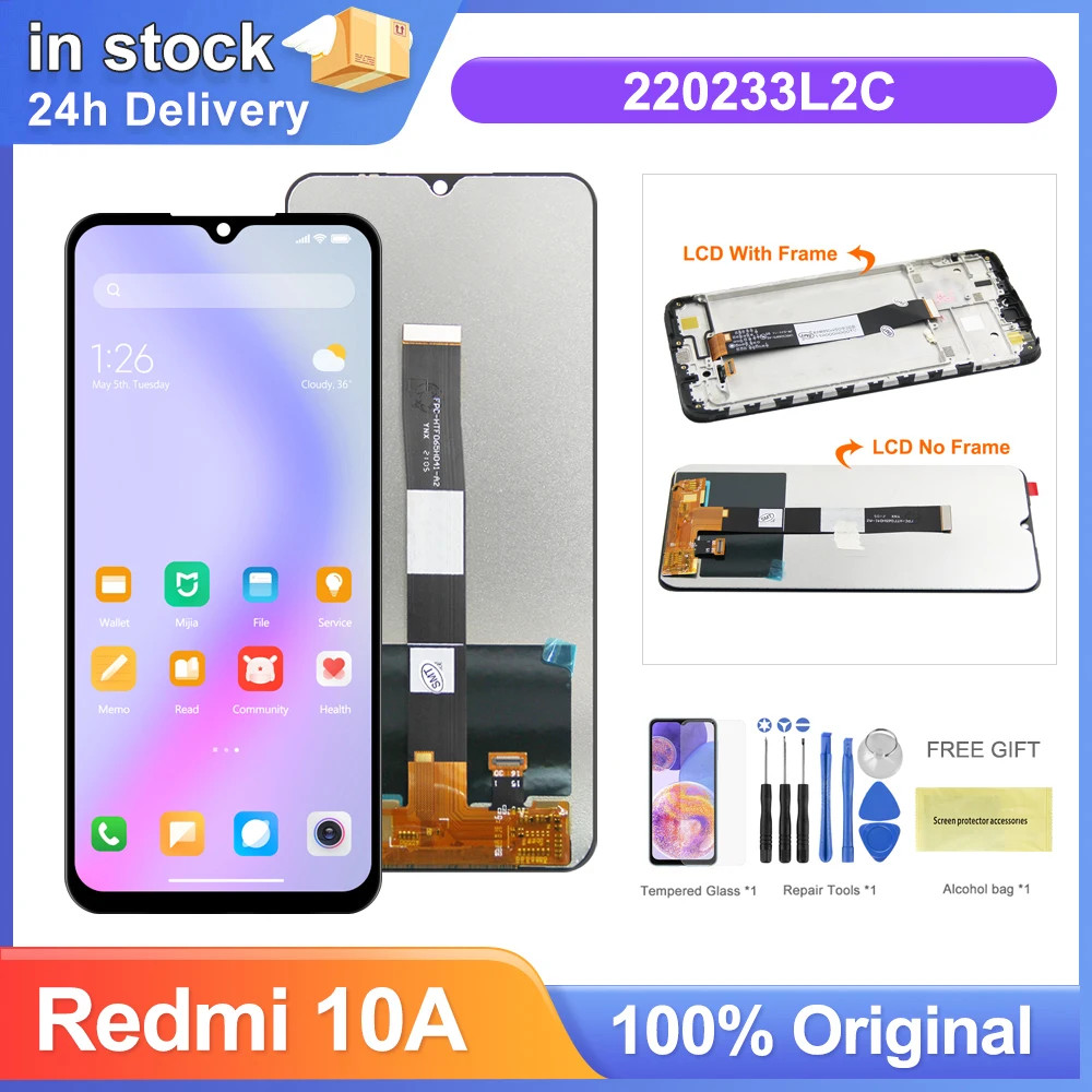 หน้าจอสําหรับ Xiaomi Redmi 10A 220233L2C 220233L2G 220233L2I จอแสดงผล Lcd หน้าจอสัมผัสดิจิตอลพร้อมกา