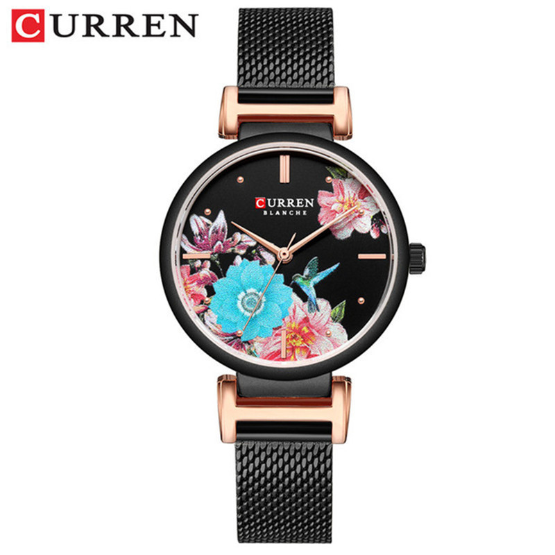 CURREN/CURREN 9053 แฟชั่นรูปแบบ Dial นาฬิกากันน้ํารอบสุภาพสตรีตาข่ายนาฬิกาขายส่ง