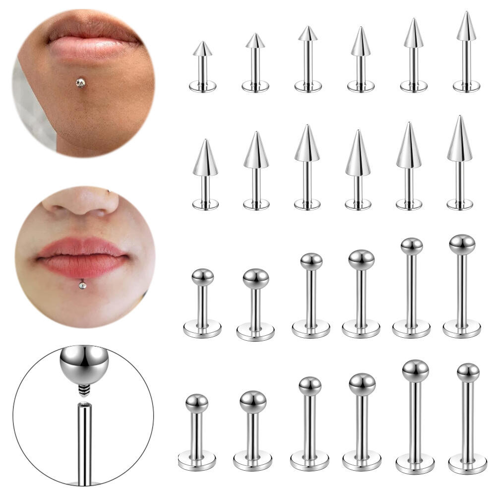 สแตนเลสสตีล Lip Stud 1 PC ภายในเกลียว Lip แหวน Spike Labret เจาะเครื่องประดับ Unisex สไตล์เรียบง่าย Labret แหวน