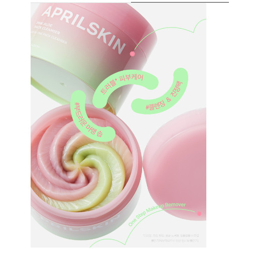 [APRILSKIN] น้ํายาทําความสะอาดแพ็คว่านหางจระเข้สีชมพู(+ฟองน้ําหน้าa)