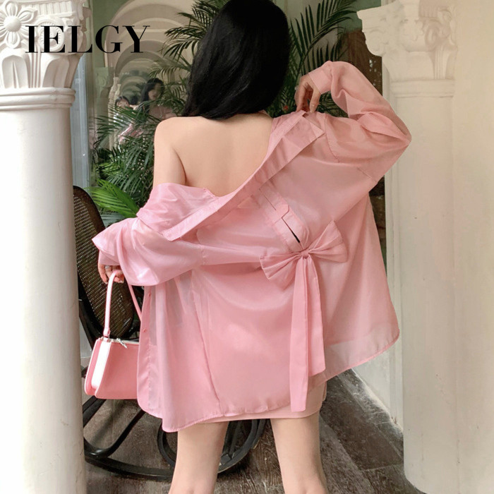 IELGY เสื้อกันแดดสําหรับผู้หญิงโบว์กลวงด้านหลัง