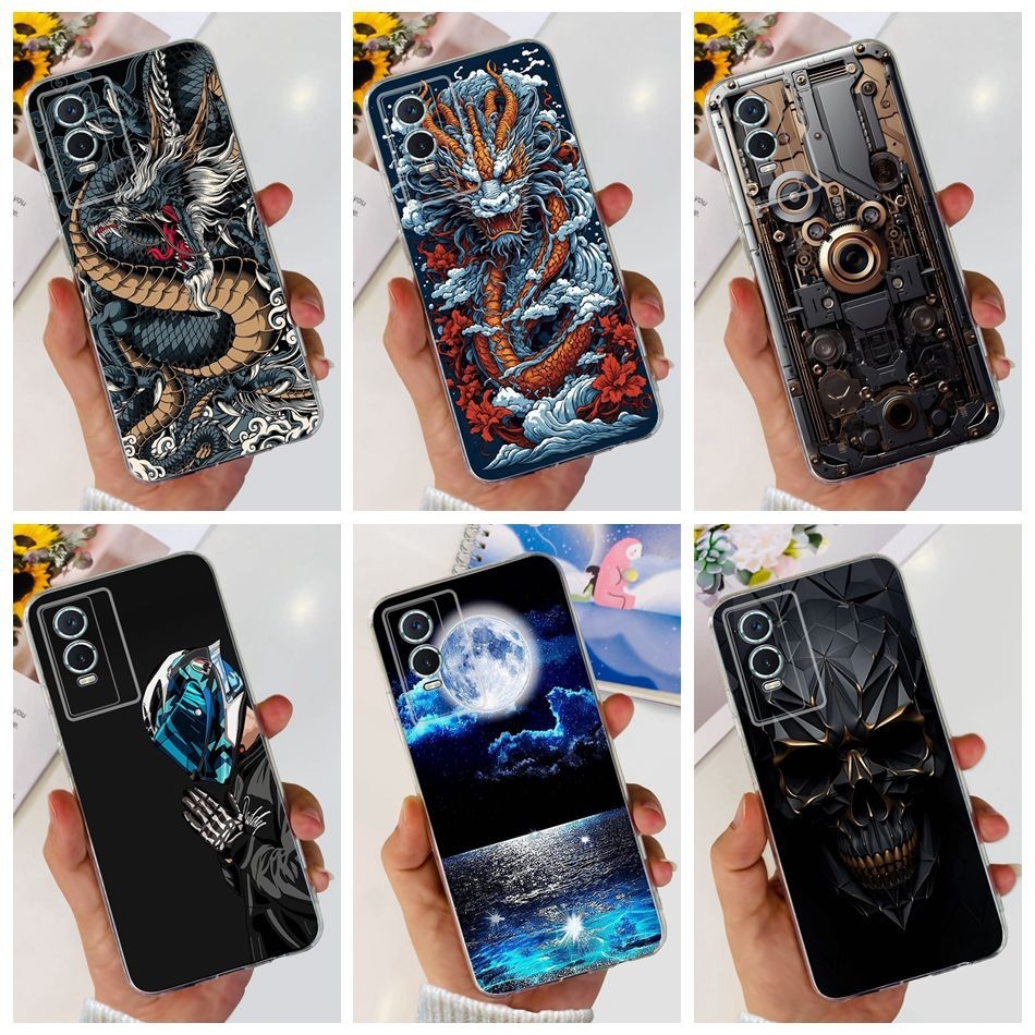 Vivo Y76s Y74S Y76 5G กรณี Y 76 76S Y74S V2156A V2209A V2124 แฟชั่นมังกรโลหะสไตล์ซิลิโคน TPU เคสโทรศ