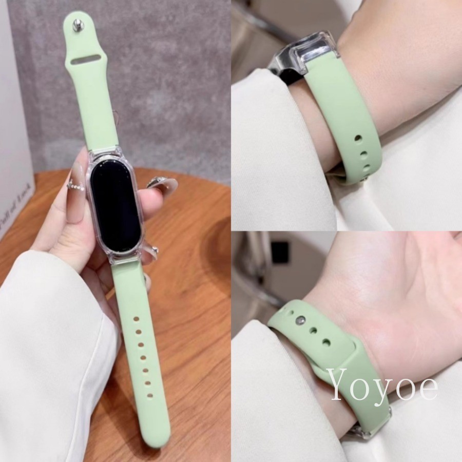 ซิลิโคน Wirtband สําหรับ Mi Band 9 8 7 สาย + เคสใสซิลิโคนกีฬานาฬิกาสําหรับ Xiaomi Mi Band 8 3 4 5 6 NFC Correa สร้อยข้อมือ