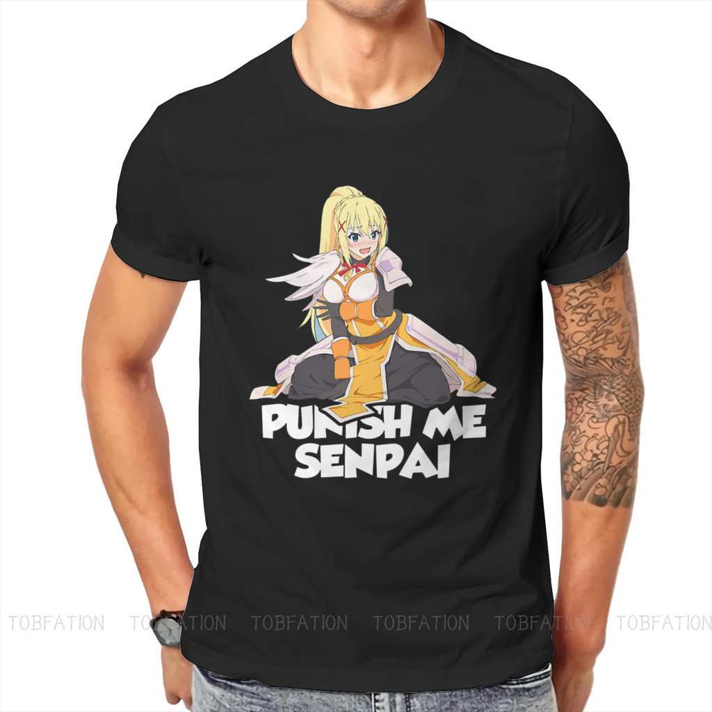 Punish Me Senpai Hentai Round Collar TShirt KonoSuba Gods Blessing Aqua Darkness Anime Pure Cotton T