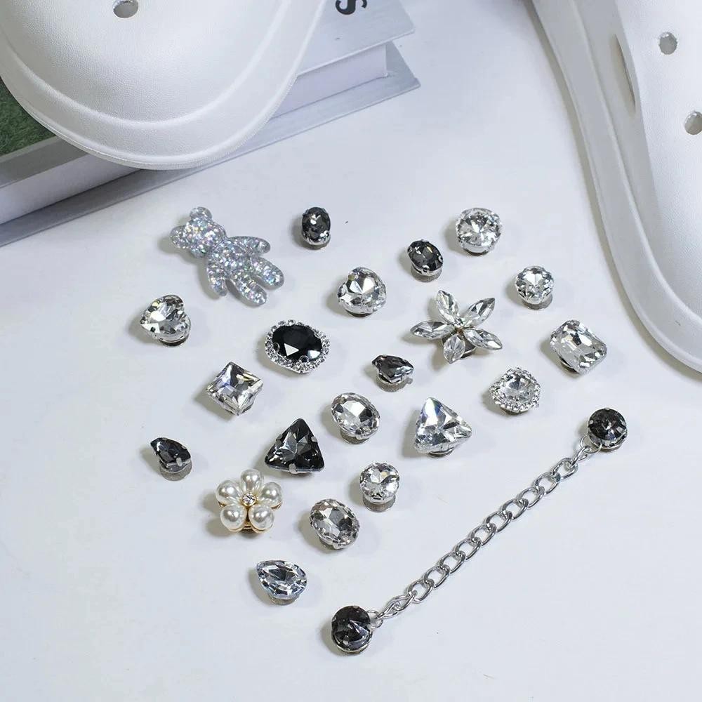คริสตัลเจาะรองเท้าปุ่ม jibbits Charm จิบบิทรองเท้า สําหรับ DIY เครื่องประดับดอกไม้ส่วนบุคคล Clog รองเท้าอุปกรณ์ตกแต่งฤดูร้อน