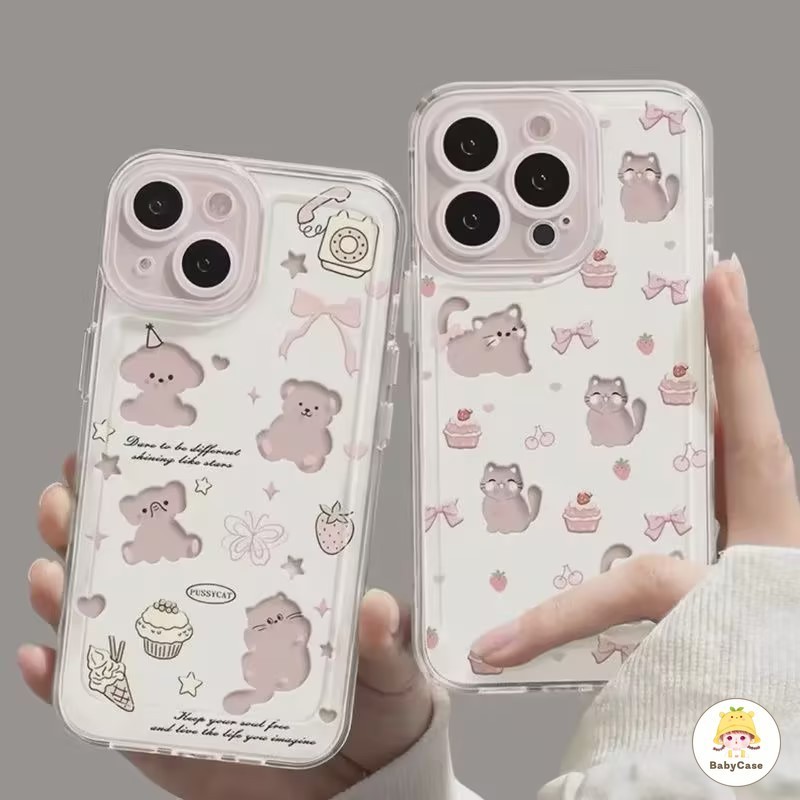 เค้กหมีน้อยน่ารัก โบว์โบว์แสนสวย เคสไอโฟน 13 11 Pro Max 7Plus 15 12 14 Pro Max 7 8 14 15 Plus X XS XR Max SE 2020