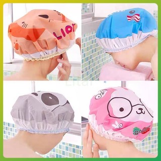 litai หมวกคลุมผมอาบน้ํา หมวกผมลายการ์ตูน พลาสติก กันน้ำ แบบหนา
