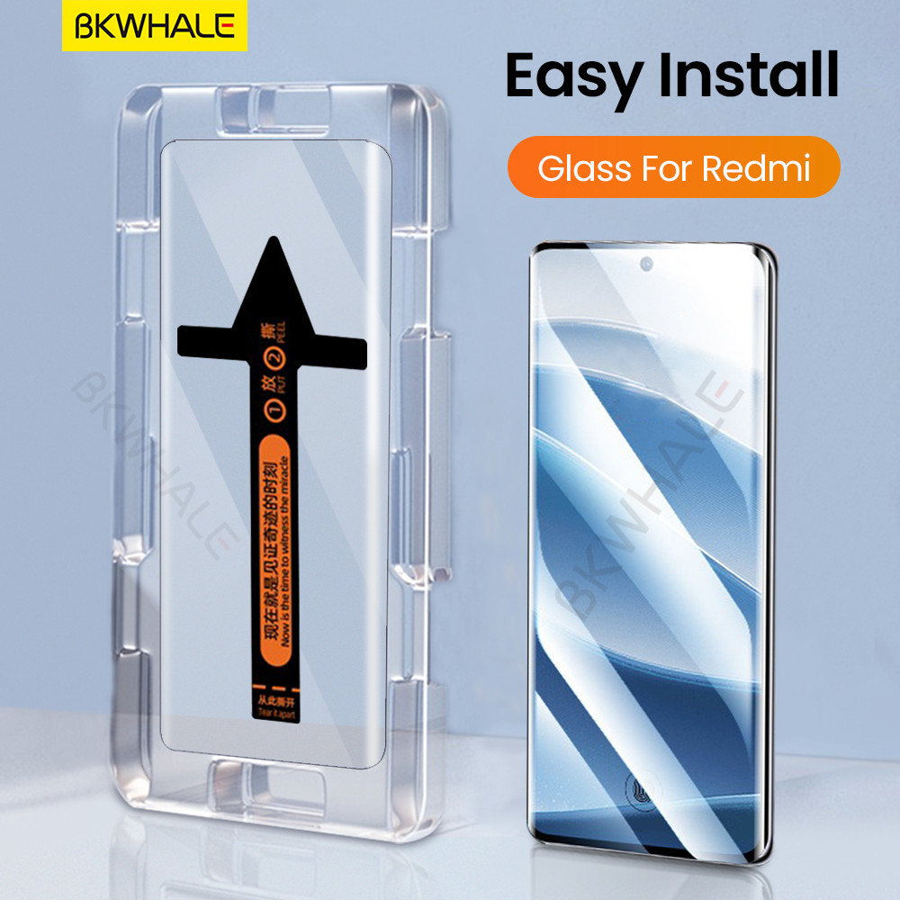 BKWHALE ติดตั้งง่ายกระจกนิรภัยสําหรับ Xiaomi Redmi Note14 Pro 15 15C 14C 13 หมายเหตุ 12 11 12S 11S K60 K70 E K80 Ultra K90 Pro Max Note13 Note15 Pro + Turbo 3 4 ป้องกันหน้าจอฟิล์ม
