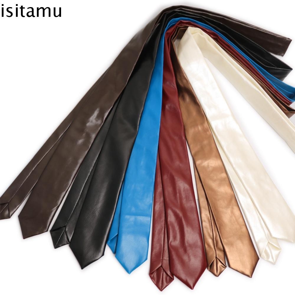 Isitaft PU หนัง Tie, สีทึบแคบผู้ชายเนคไท,คลาสสิกนุ่มมือผูกปรับ Retro Cravat ชุดอุปกรณ์เสริม