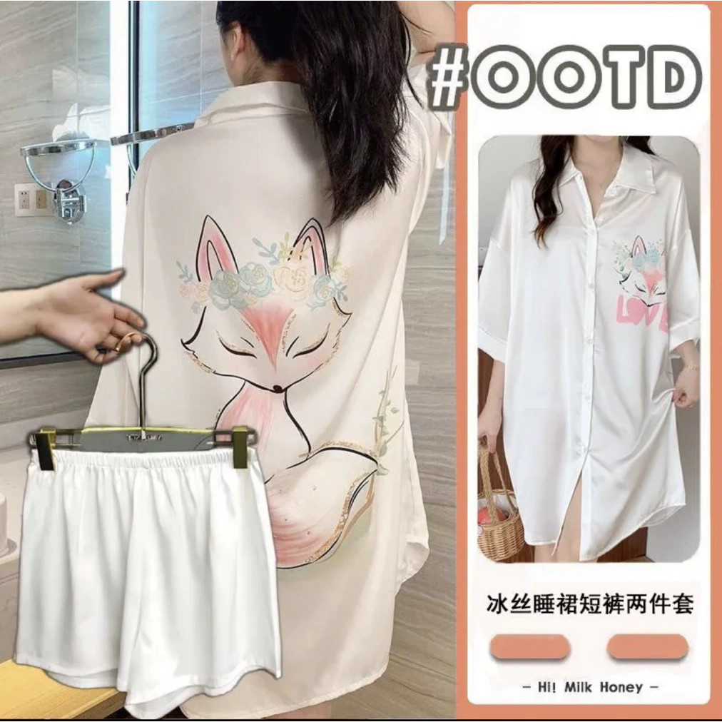 2025 ฤดูร้อนอินเทอร์เน็ตคนดัง High-End ผ้าไหมน้ําแข็งแขนสั้น Nightdress ผู้หญิงขนาดใหญ่เซ็กซี่เสื้อชุดนอนสาวกางเกงขาสั้น