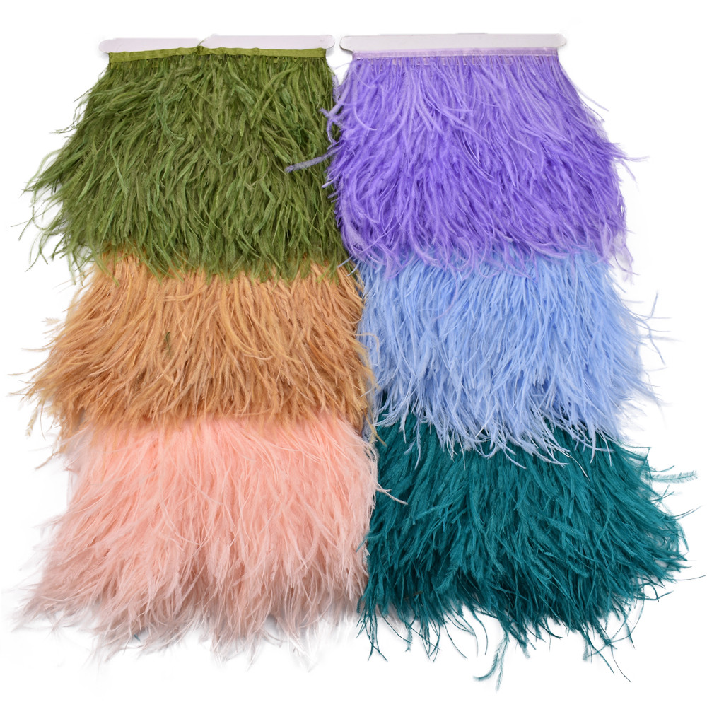 1เมตรที่มีสีสันขนนกกระจอกเทศบนริบบิ้นเทปตัด10-15เซนติเมตร4-6นิ้วสีขาวสีดําขนนกตัดพู่ฝอยเครื่องแต่งกายเย็บตัด หนี สีขาวเสื้อผ้าอุปกรณ์ชุ