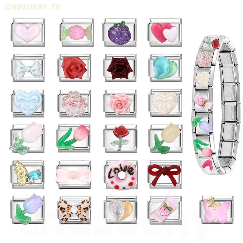 ยอดนิยม Love Heart Dad ดอกไม้อิตาเลี่ยน Charm Links Fit 9 มม.สร้อยข้อมือสแตนเลสทําเครื่องประดับ