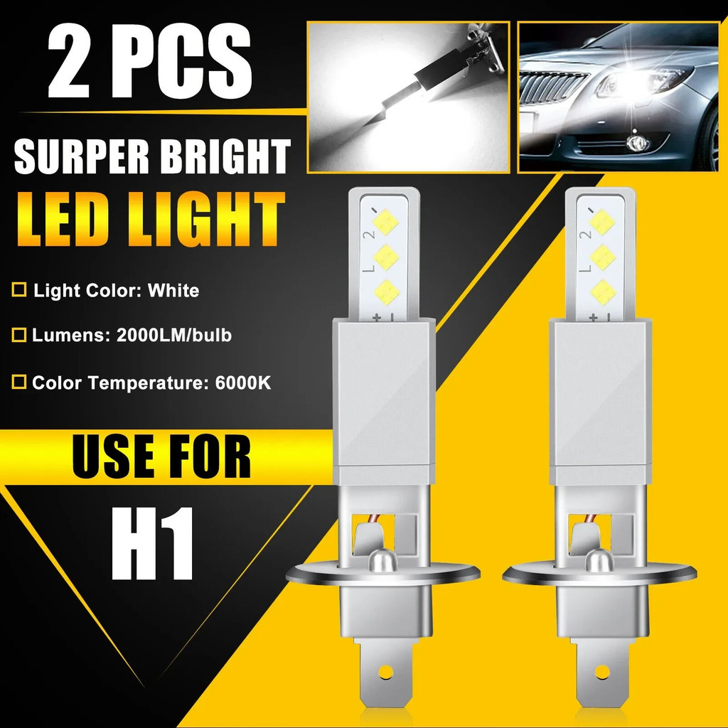 2 PCS H1 LED ไฟหน้าหลอดไฟต่ําสูง 6000K Super White ไฟรถหมอกไฟ Auto DRL CSP ชิป 12V 24V 80W