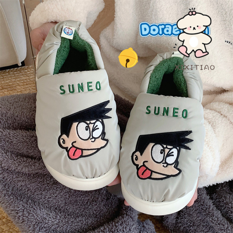 [XIXITIAO] รองเท้าแตะผ้าฝ้ายแบรนด์ร่วมโดราเอมอนของห้องนอนรองเท้าพื้นนุ่มอบอุ่น