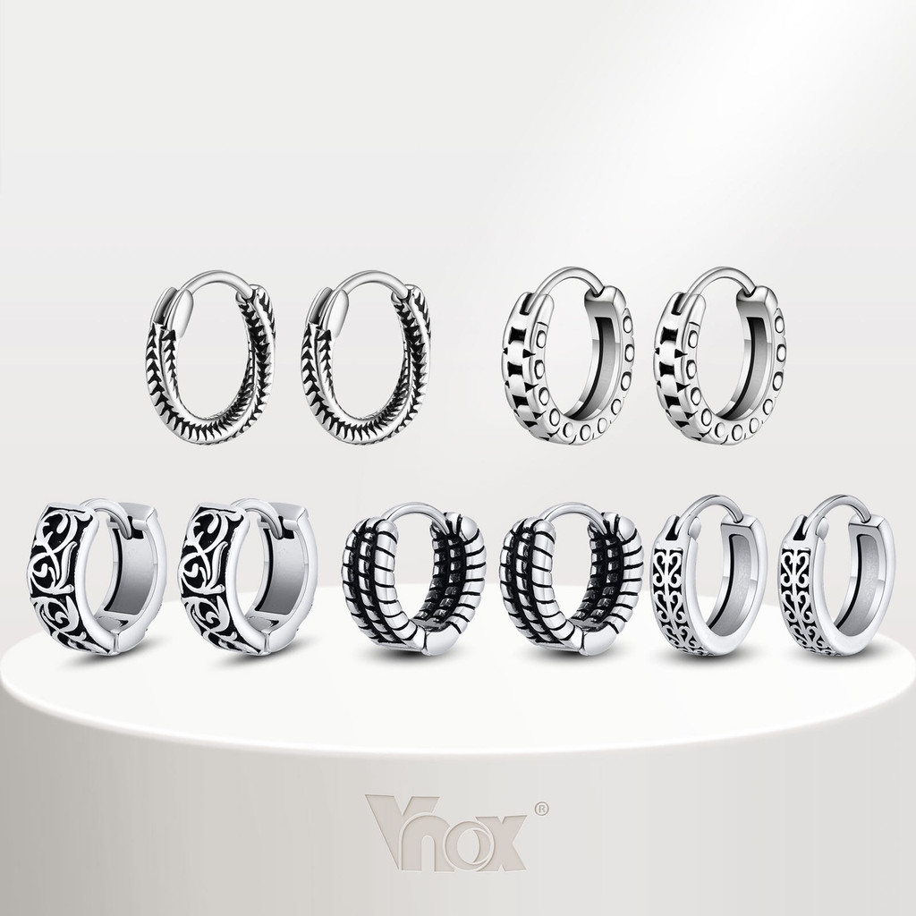 VNOX วีน็อกซ์ ต่างหู ฮักกี้ บิดสไตล์วินเทจสําหรับผู้ชายเด็กผู้ชาย, ของขวัญวันเกิดต่างหูฮิปฮอปสแตนเลสสําหรับแฟนพ่อสามี