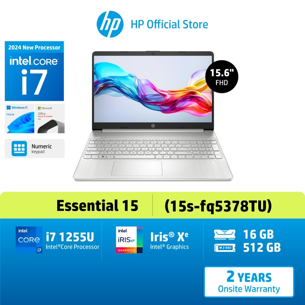 [ราคาพิเศษ+ของแถม] HP Notebook 15s-fq5378TU - i7-1255U - Intel® Iris - 16GB - 512GB - Win11 - S 21 -