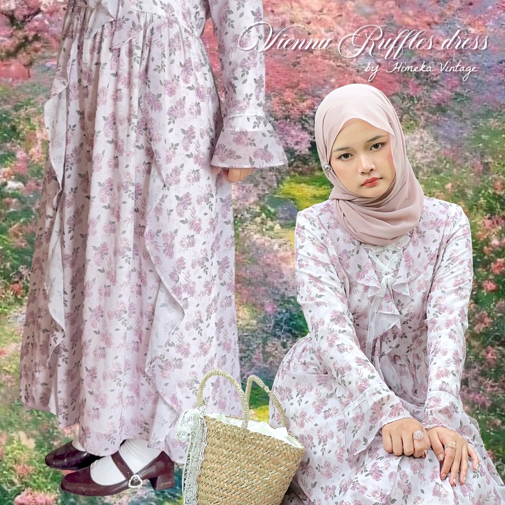Himeka Vintage - Vienna Ruffles Dress (ลายพิเศษ) - Raya Dress - Ruffles Dress - Vintage Dress - Cott