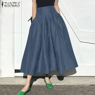 ZANZEA ใส่ ซานเซีย ผู้หญิงแฟชั่นเกาหลีสันทนาการเอวสูงจีบกับกระเป๋ากระโปรงครึ่ง