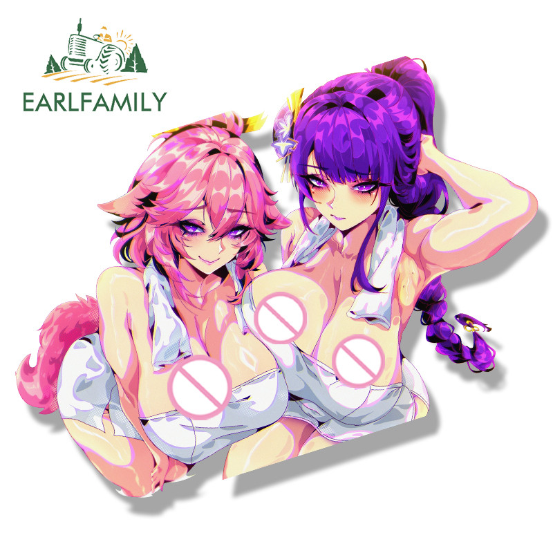 Earlfamily เสื้อคลุมอาบน้ํา Raiden Shogun Yae Miko Fanart รถสติกเกอร์ Genshin Impact การ์ตูน Peek สาว Decal Scratch-Proof กันชนรถจักรยานยนต์ Graffiti