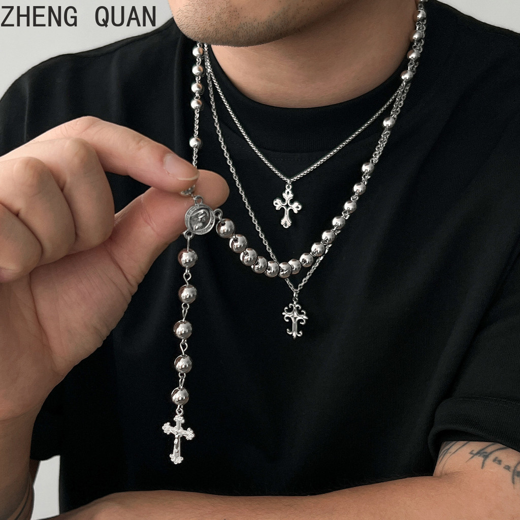 3 ชิ้น/เซ็ตแฟชั่น Punk Cross สร้อยคอลูกปัด Hip Hop สร้อยคอผู้หญิง Cool เครื่องประดับวันหยุดของขวัญ