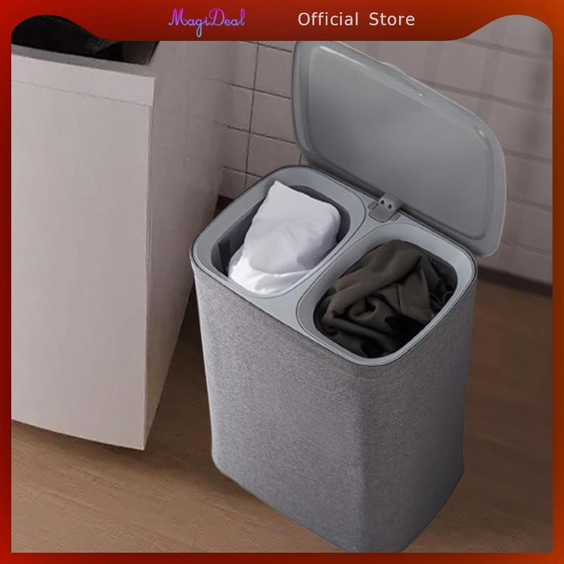 MagiDeal [พื้นที่] ตะกร้าซักผ้าพับได้ ตะกร้าซักผ้าพร้อมฝาปิด ตะกร้าองค์กรเก็บของหรูหรา สําหรับห้องนอน หอพัก ที่เก็บซักผ้า