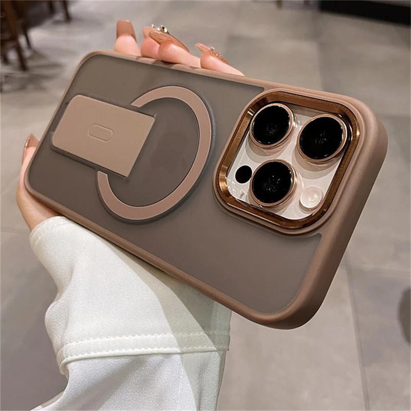 หรูหราพับยืนผู้ถือแม่เหล็กเคลือบเคสโทรศัพท์เข้ากันได้สําหรับ ไอโฟน 16 มือโปร สูงสุด 15 14บวก13 12 11 มือโปร สูงสุด 16บวกปลอกสําหรับชาร์จไร้สายกันกระแทกฮาร์ดปกหลัง