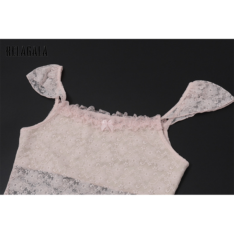 RELAGALA ผู้หญิง 2025 ใหม่สีทึบหวาน Slim Fit แฟชั่นลูกไม้ดูผ่าน Causal Camisole — صورة 8