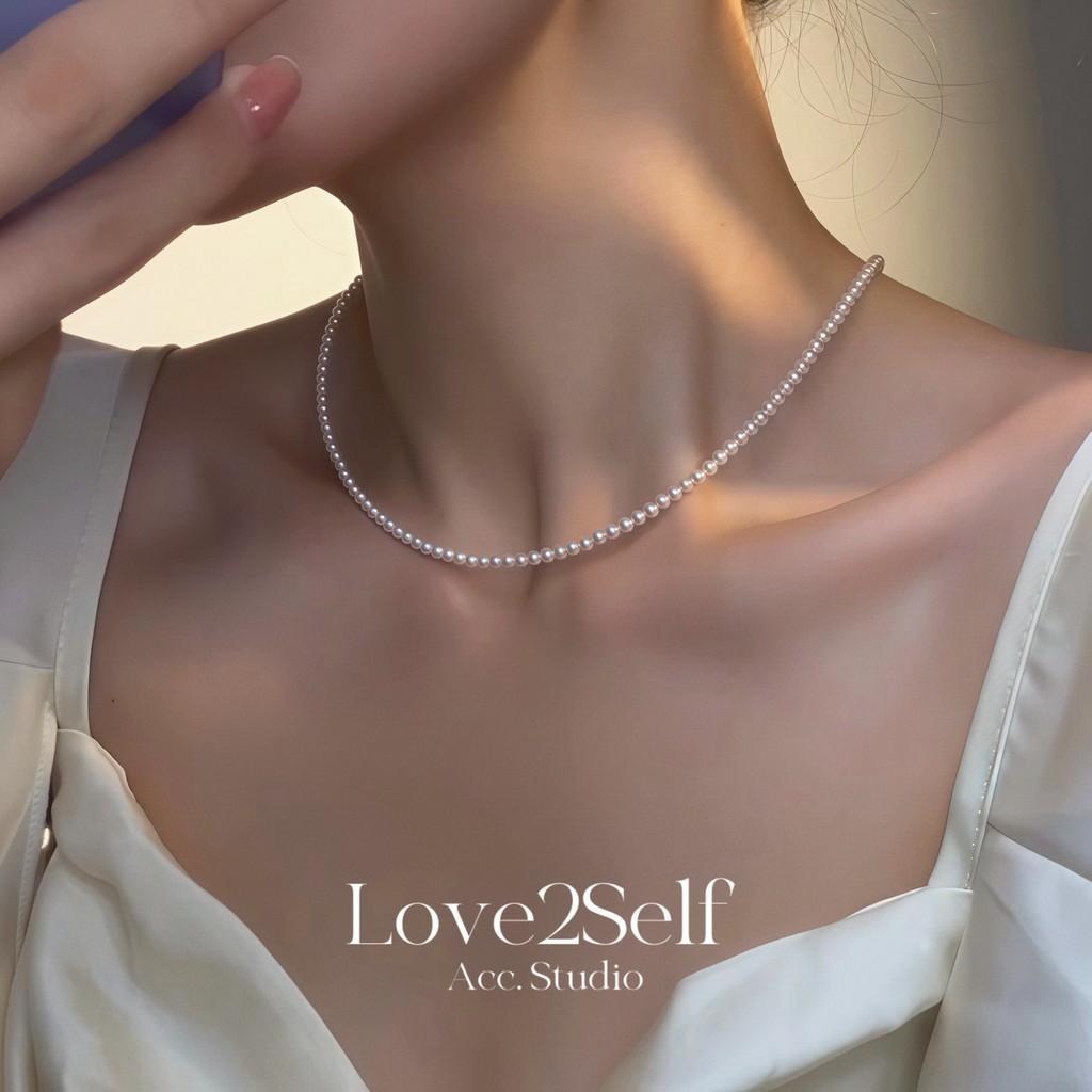 Love2Self X001 Vintage Elegant 4 มม.สร้อยคอมุกสีขาวสําหรับผู้หญิง Pearl Chocker