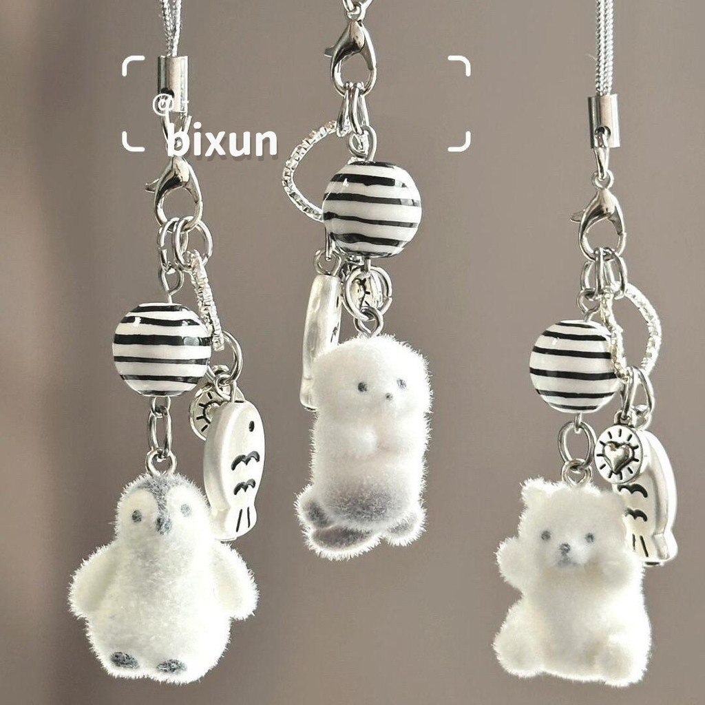 Glacier Series Flocking Penguin Sea Otter ลูกปัดโทรศัพท์กระเป๋าโซ่พวงกุญแจจี้ตกแต่งกล้องอุปกรณ์เสริม