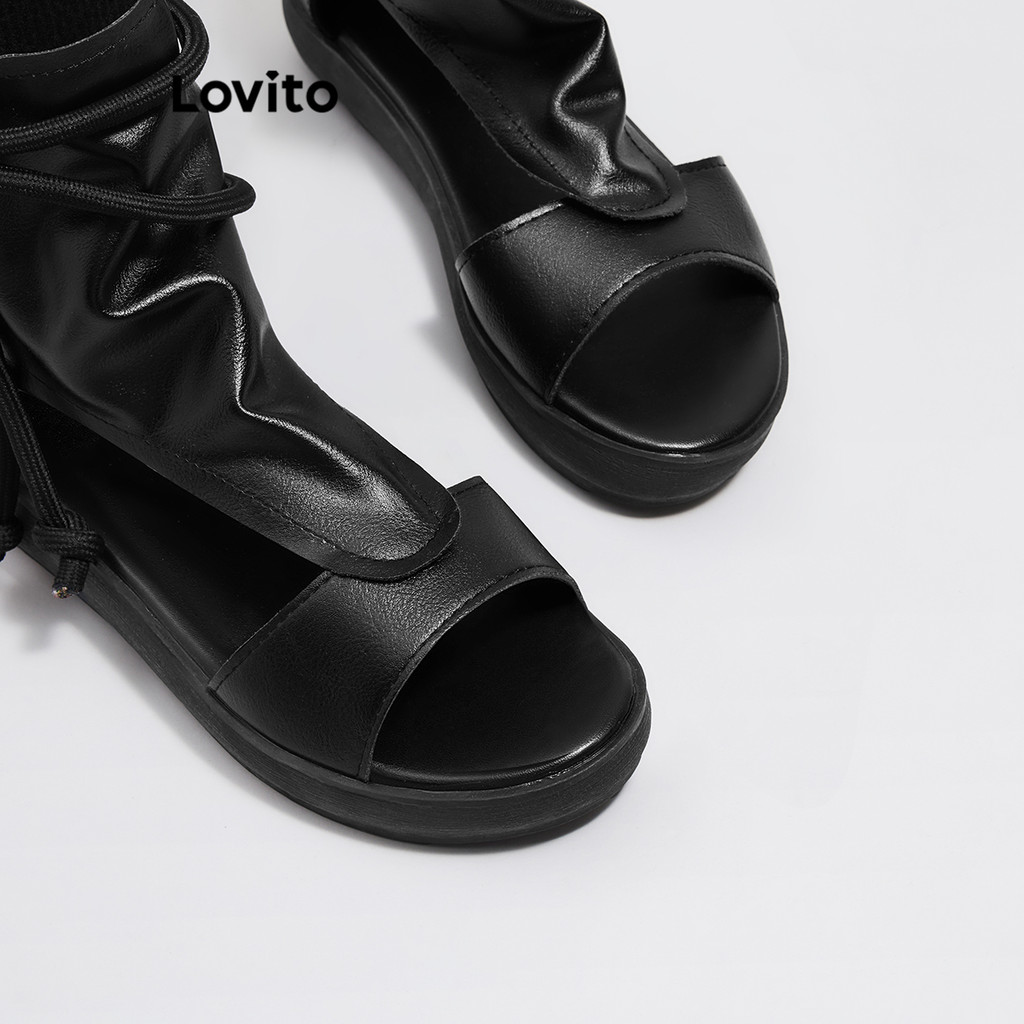Lovito รองเท้าแตะแบบลำลองแบบผูกธรรมดาซิปด้านหน้าหนารองเท้าแตะวัสดุ Pu วัสดุแฟชั่นรองเท้าสำหรับผู้หญิง LFA47044