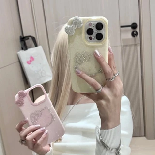 ใช้งานร่วมกับสําหรับ for iPhone 17 12 13 14 15 16 Plus Pro Max 16E Xs Max Xs X 7 8 Plus 3D หรูหราเพชรโบว์ Kitty Cat นุ่มฝาครอบโทรศัพท์ป้องกัน