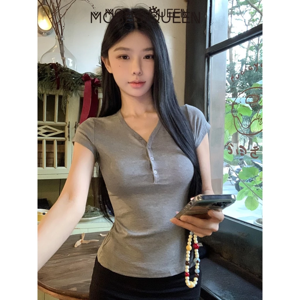 MOSESQUEEN  ตะไคร่น้ํา ราชินี ปุ่มแขนสั้นสาวสวยวันวาเลนไทน์สีแดงเรียบง่ายและใจกว้างเสื้อสวยสีน้ําตาลสาวเสื้อผ้าเครื่องแต่งกาย #62850 thumbnail 5
