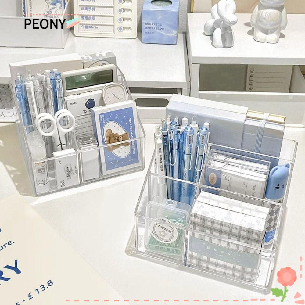 Peonypavilion ชั้นเก็บของ, เครื่องเขียนโปร่งใสที่วางปากกาอะคริลิค, ตารางสามตารางความจุขนาดใหญ่ Desktop Organizer โรงเรียน